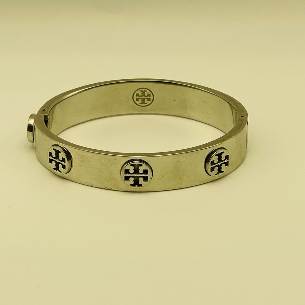 Tory Burch Stylish Silvertone Hinge Bracelet